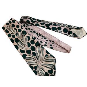 Vtg 1940s Mens Silk Tie Cravat Abstract Floral Pink Green Swing Rockabilly